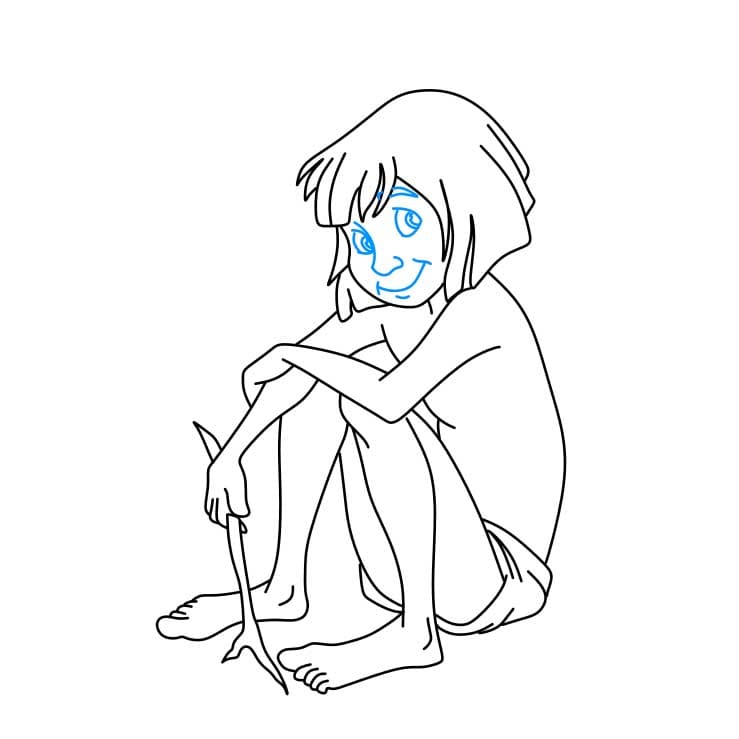 Hướng dẫn vẽ nhân vật Mowgli đang ngồi cho bé - Bước 6