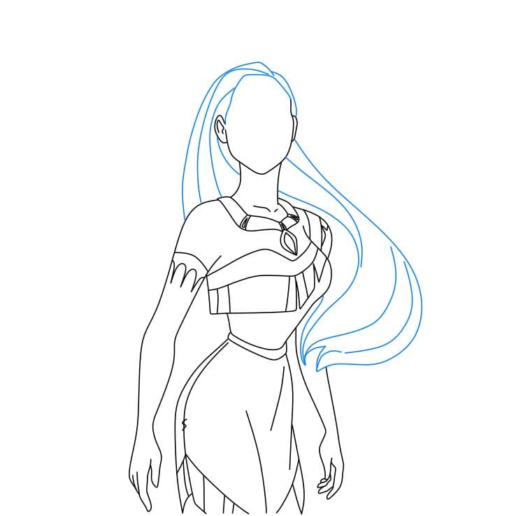 Hướng dẫn cách vẽ Pocahontas chi tiết từng bước cho bé - Bước 4