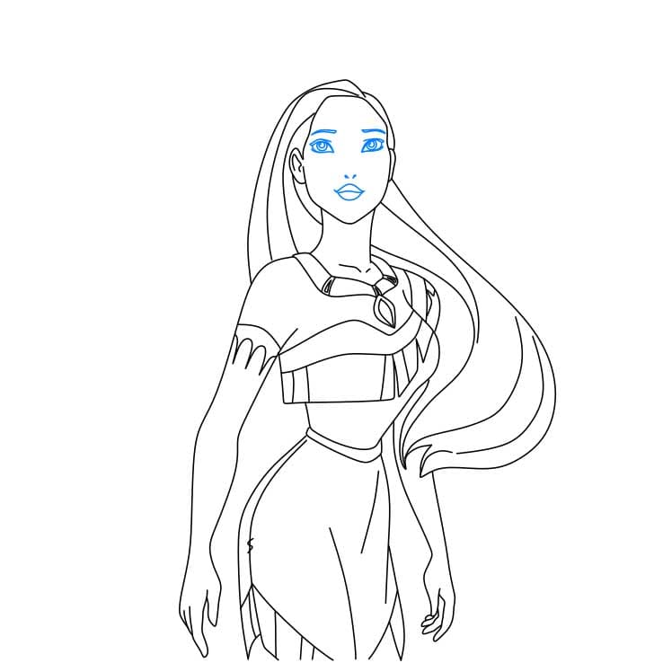 Hướng dẫn cách vẽ Pocahontas chi tiết từng bước cho bé - Bước 5