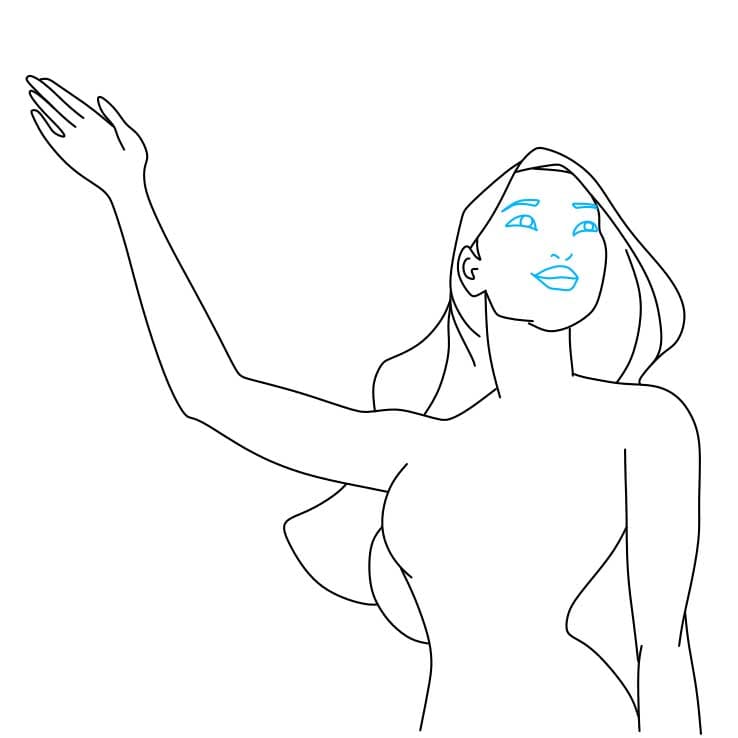 Hướng dẫn vẽ Pocahontas đang vẫy tay chào - Bước 5