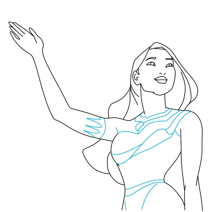 Hướng dẫn vẽ Pocahontas đang vẫy tay chào - Bước 6