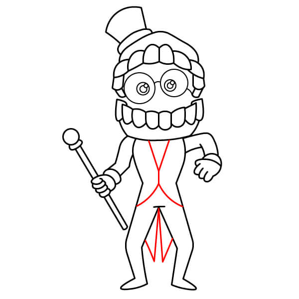 Học vẽ nhân vật Caine một cách thú vị dành cho trẻ em - Chi tiết bộ vest và áo gile