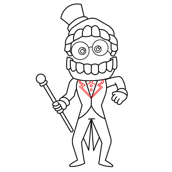 Học vẽ nhân vật Caine một cách thú vị dành cho trẻ em - Thêm chi tiết áo gile và nơ