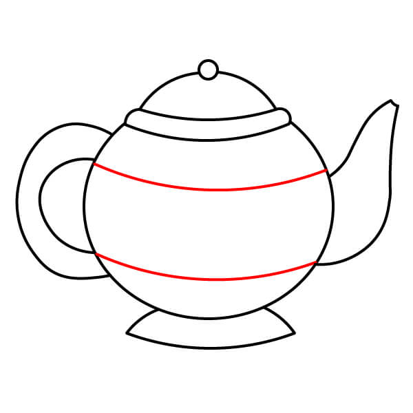 Hướng dẫn từng bước cách vẽ ấm trà cho trẻ em - Thêm các đường kẻ sọc