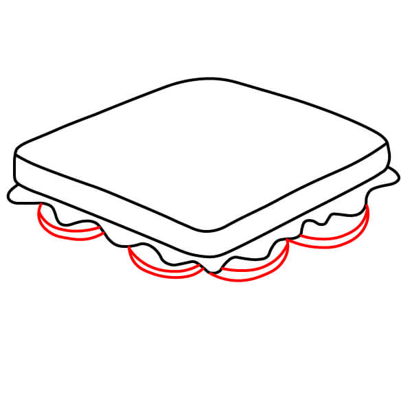 Cách vẽ một chiếc bánh sandwich – Hướng dẫn từng bước dễ hiểu - Vẽ các lát cà chua: