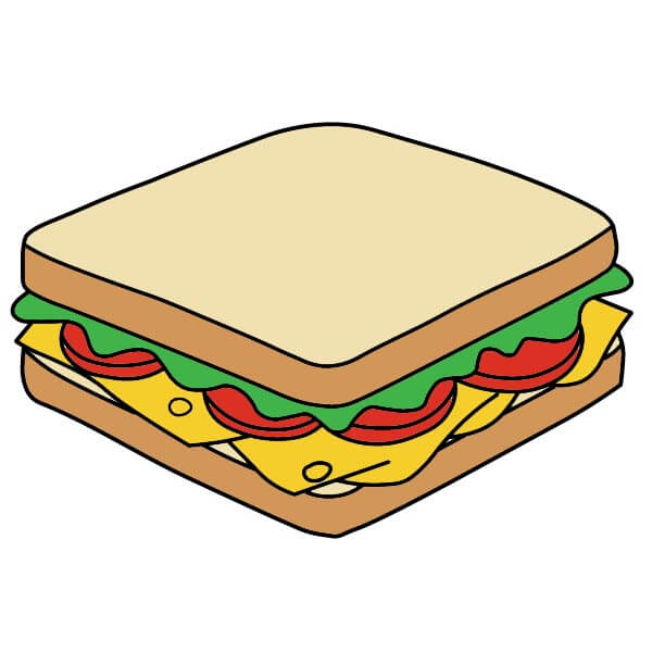 Cách vẽ một chiếc bánh sandwich – Hướng dẫn từng bước dễ hiểu - Tô màu cho bánh sandwich của bạn: