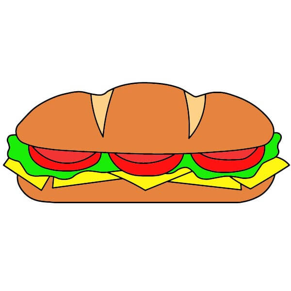 Hình vẽ bánh mì Sandwich đơn giản dành cho trẻ em - Bước 7