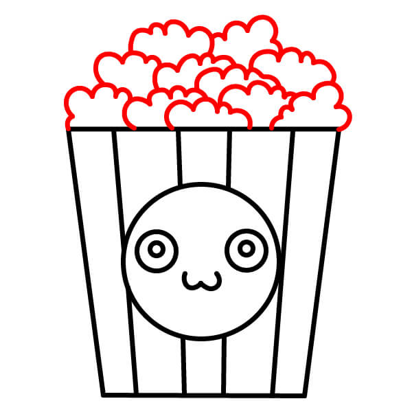 Hãy cùng vẽ một chiếc xô đựng bỏng ngô đáng yêu có khuôn mặt. - Bước 6