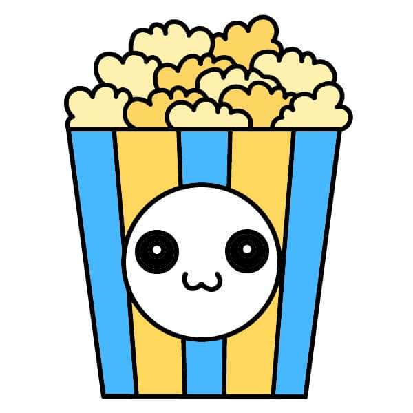 Hãy cùng vẽ một chiếc xô đựng bỏng ngô đáng yêu có khuôn mặt.