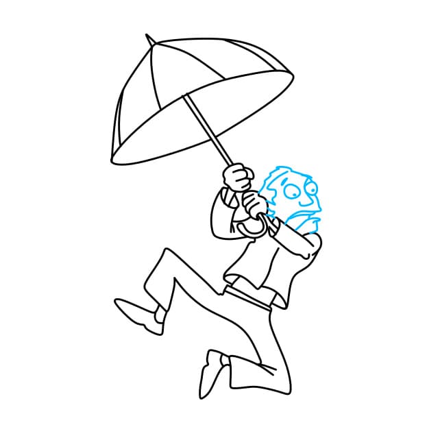 Hướng dẫn cách vẽ người đàn ông cầm chiếc Ô (Dù) đơn giản và đẹp cho bé - Bước 6