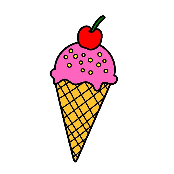 Hướng dẫn vẽ một cây kem ốc quế với quả Cherry.