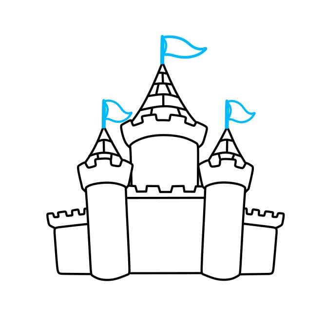 Hướng dẫn cách vẽ tòa lâu đài nguy nga tráng lệ cho bé - Bước 7