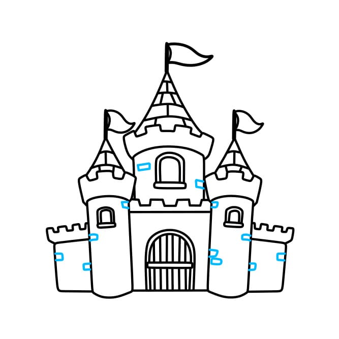 Hướng dẫn cách vẽ tòa lâu đài nguy nga tráng lệ cho bé - Bước 9