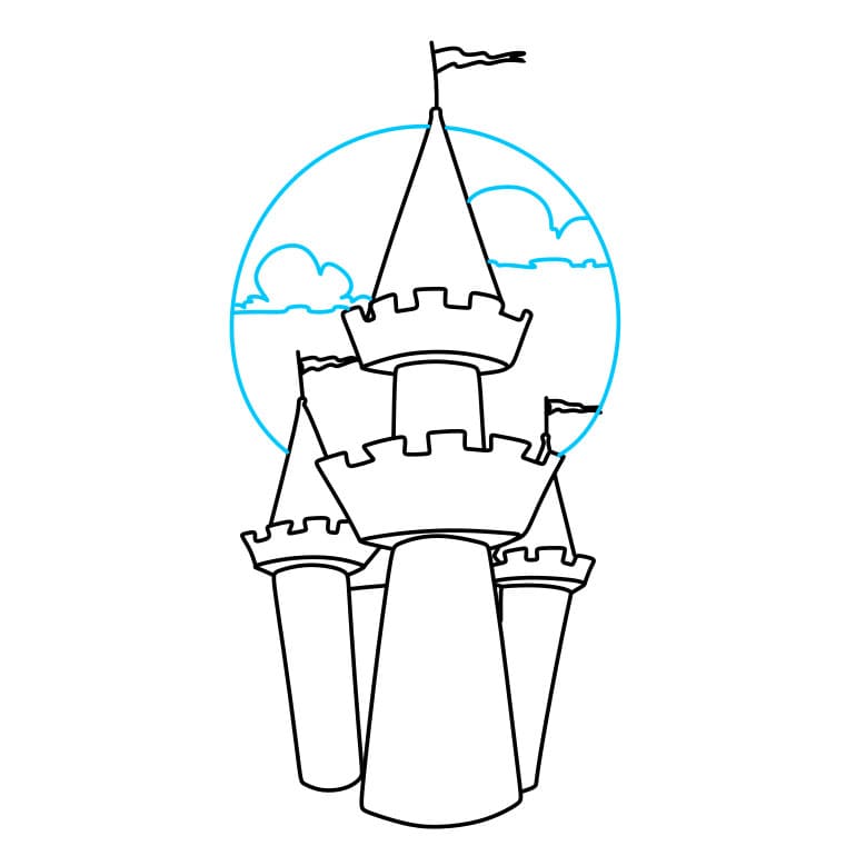 Hướng dẫn cách vẽ lâu đài chi tiết từng bước cho bé - Bước 4