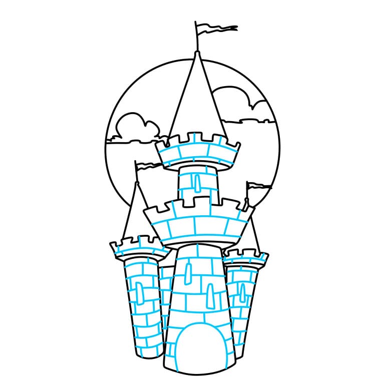 Hướng dẫn cách vẽ lâu đài chi tiết từng bước cho bé - Bước 5