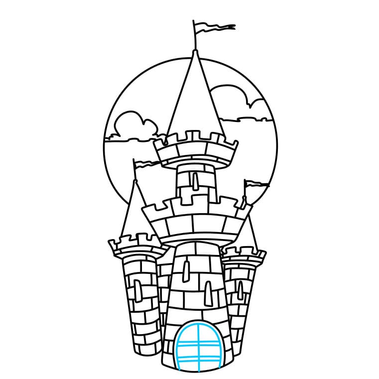 Hướng dẫn cách vẽ lâu đài chi tiết từng bước cho bé - Bước 6