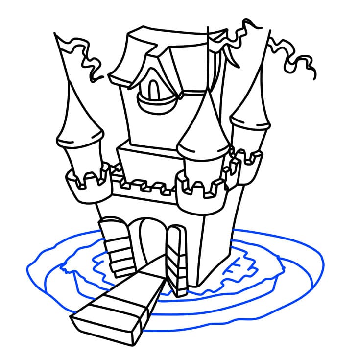 Hướng dẫn cách vẽ tòa lâu đài giữa hồ nước - Bước 5