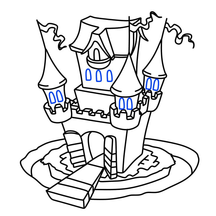 Hướng dẫn cách vẽ tòa lâu đài giữa hồ nước - Bước 6