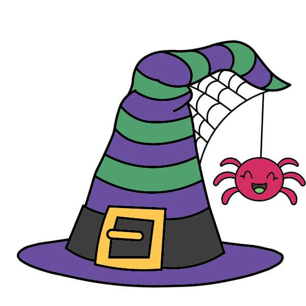 Học cách vẽ mũ phù thủy sọc có hình con nhện - Bước 10