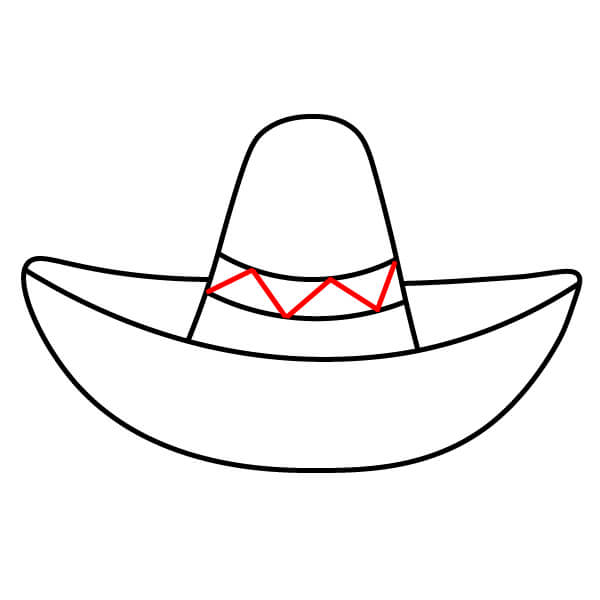 Hướng dẫn vẽ mũ Sombrero từng bước cho trẻ em - Chi tiết hình zích zắc trên dải viền