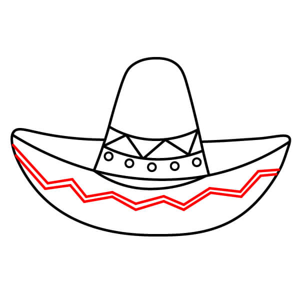 Hướng dẫn vẽ mũ Sombrero từng bước cho trẻ em - Họa tiết zigzag trên vành mũ