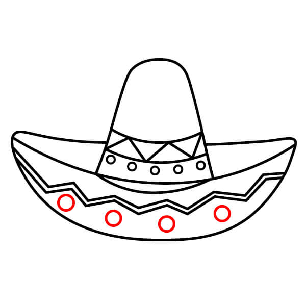 Hướng dẫn vẽ mũ Sombrero từng bước cho trẻ em - Các hình tròn trang trí trên vành mũ