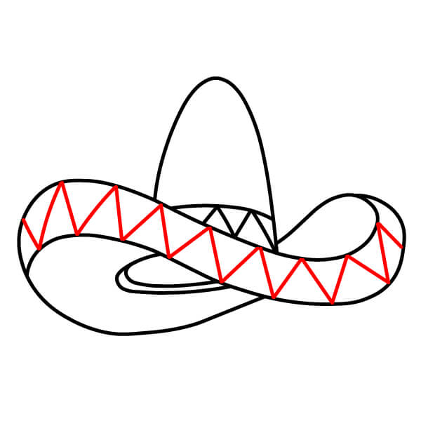 Hướng dẫn vẽ mũ Sombrero đơn giản dành cho các họa sĩ trẻ - Thiết kế zigzag quanh vành mũ