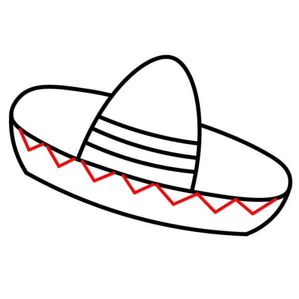 Hướng dẫn vẽ mũ Sombrero đơn giản dành cho người mới bắt đầu - Viền zigzag cho vành mũ