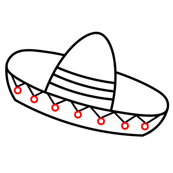 Hướng dẫn vẽ mũ Sombrero đơn giản dành cho người mới bắt đầu - Vẽ các vòng tròn trang trí trên vành mũ