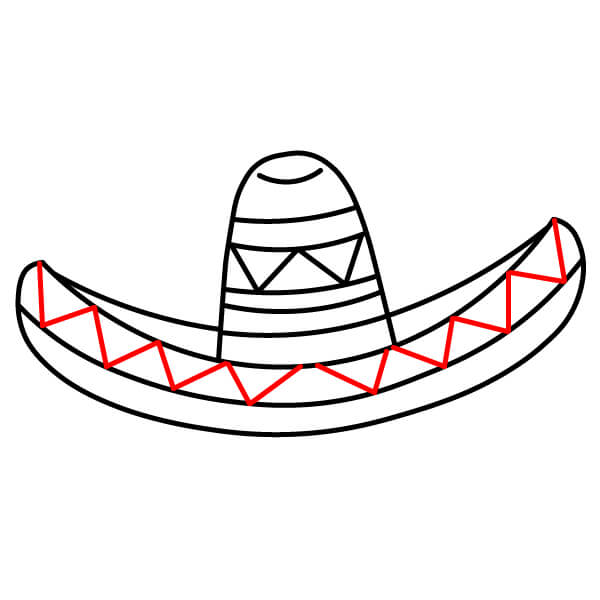 Cách vẽ mũ Sombrero Mexico thú vị dành cho trẻ em - Họa tiết zigzag trên viền mũ