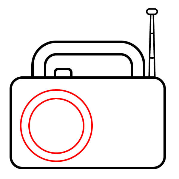 Bài học vẽ radio đơn giản với màu sắc dành cho trẻ em - Phác thảo loa