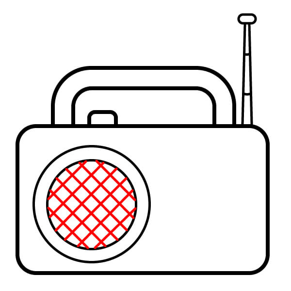 Bài học vẽ radio đơn giản với màu sắc dành cho trẻ em - Chi tiết loa