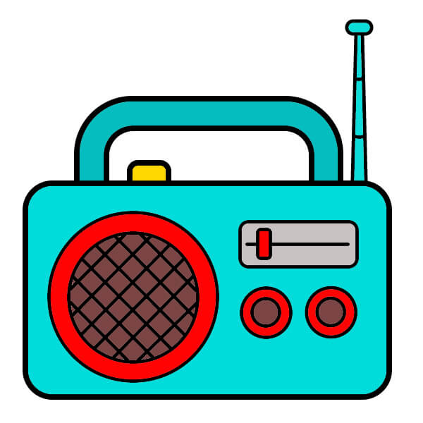 Bài học vẽ radio đơn giản với màu sắc dành cho trẻ em - Tô màu radio