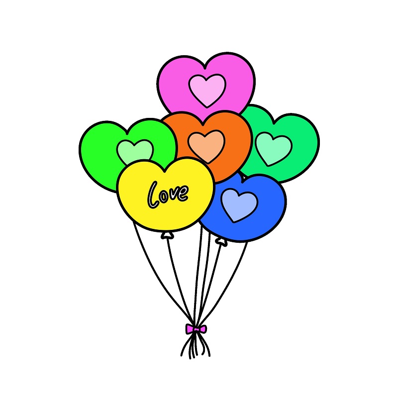 Hướng dẫn vẽ chùm bóng bay hình trái tim - Bước 10