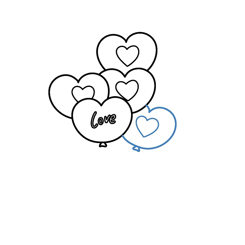 Hướng dẫn vẽ chùm bóng bay hình trái tim - Bước 6