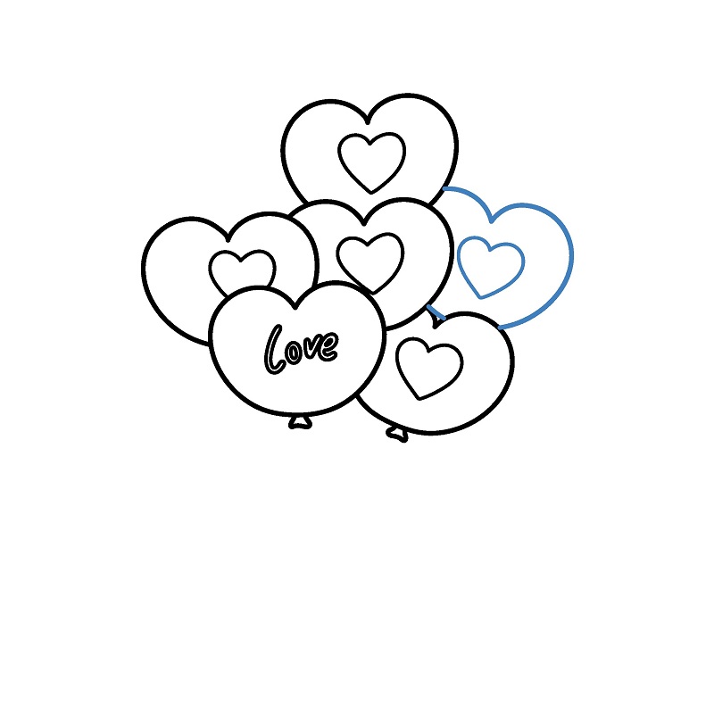 Hướng dẫn vẽ chùm bóng bay hình trái tim - Bước 7