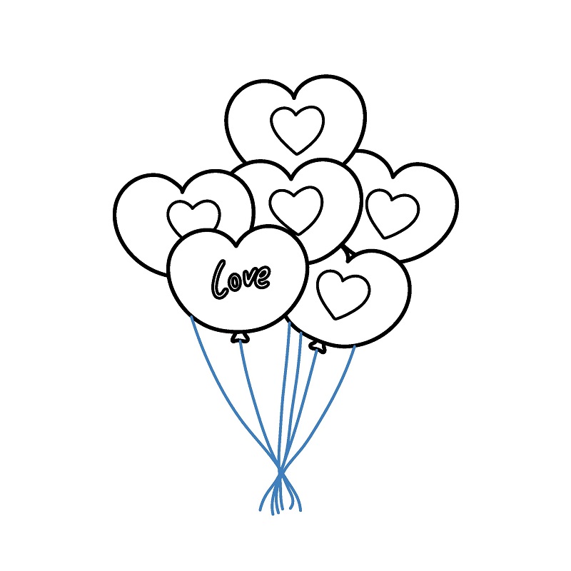 Hướng dẫn vẽ chùm bóng bay hình trái tim - Bước 8