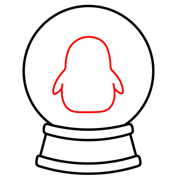 Hình vẽ Quả Cầu Tuyết đơn giản với một chú chim cánh cụt dễ thương. - Bước 4