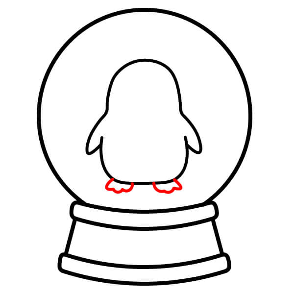 Hình vẽ Quả Cầu Tuyết đơn giản với một chú chim cánh cụt dễ thương. - Bước 5