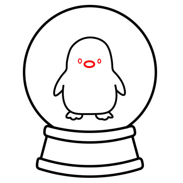 Hình vẽ Quả Cầu Tuyết đơn giản với một chú chim cánh cụt dễ thương. - Bước 6