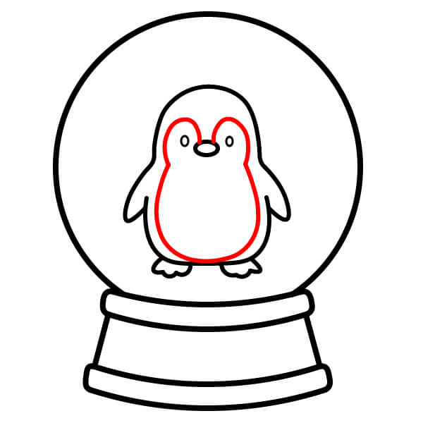 Hình vẽ Quả Cầu Tuyết đơn giản với một chú chim cánh cụt dễ thương. - Bước 7