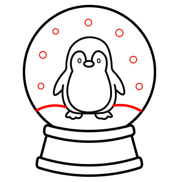 Hình vẽ Quả Cầu Tuyết đơn giản với một chú chim cánh cụt dễ thương. - Bước 8