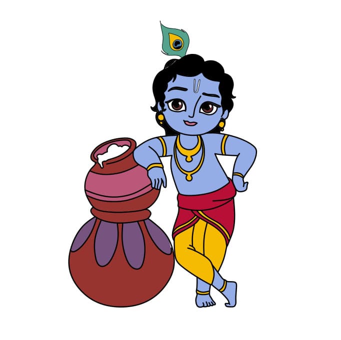 Hướng dẫn cách vẽ thần Lord Krishna đơn giản cho bé - Bước 10