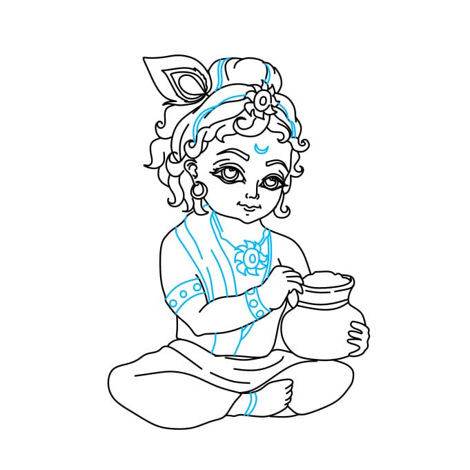 Hướng dẫn cách vẽ thần Lord Krishna đơn giản cho bé - Bước 10