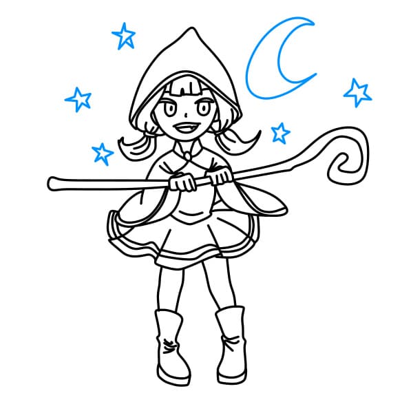 Hướng dẫn vẽ cô gái hóa trang nhân vật phù thủy trong lễ hội Halloween - Bước 12