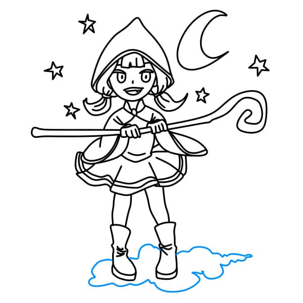 Hướng dẫn vẽ cô gái hóa trang nhân vật phù thủy trong lễ hội Halloween - Bước 13