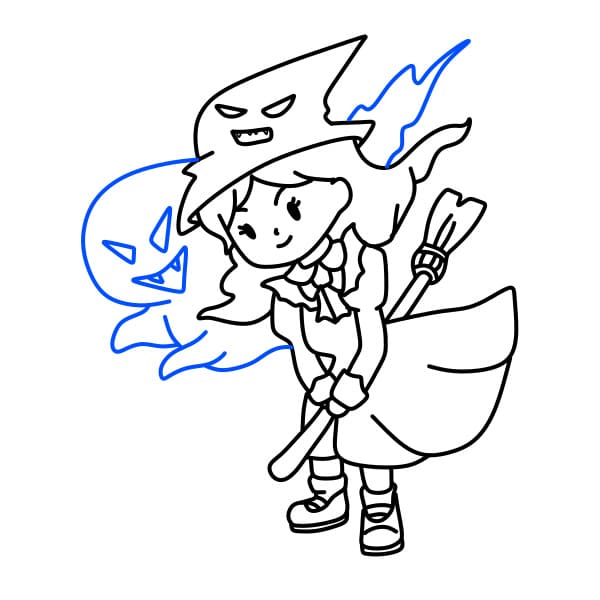 Hướng dẫn vẽ phù thủy đang cưỡi chổi - Bước 11