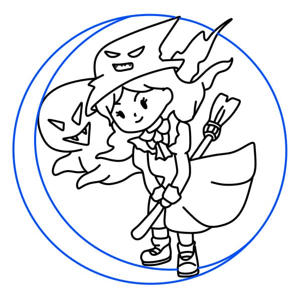 Hướng dẫn vẽ phù thủy đang cưỡi chổi - Bước 12