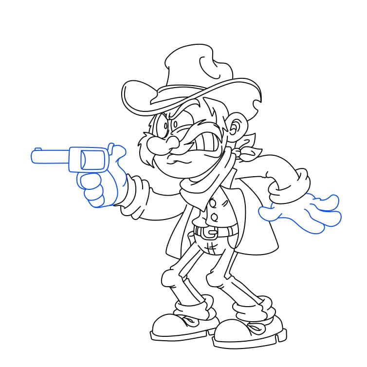 Hướng dẫn vẽ cao bồi đang cầm súng cho bé - Bước 6