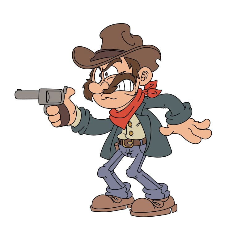 Hướng dẫn vẽ cao bồi đang cầm súng cho bé